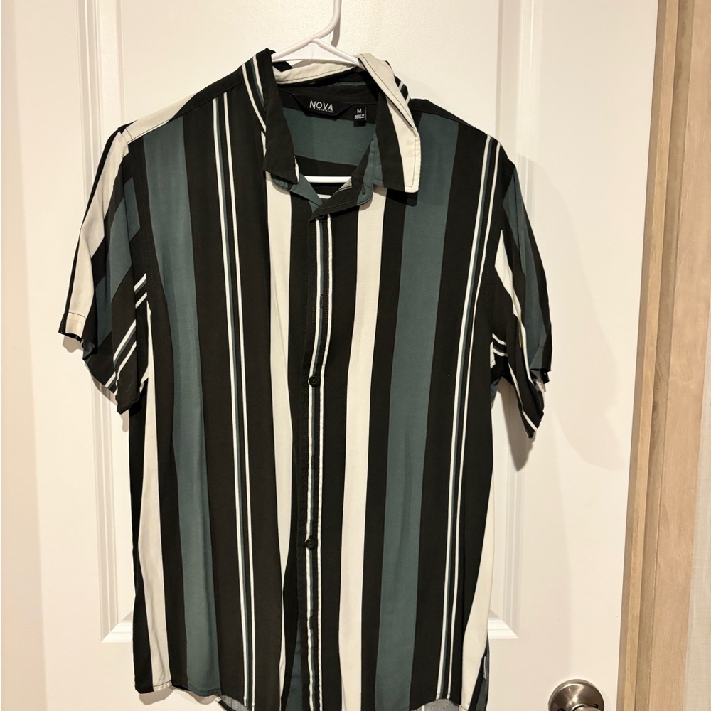 Men's Striped Shirt - Black, White, Green